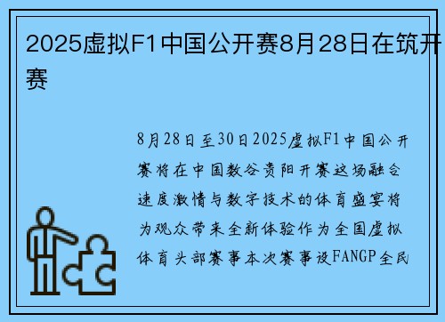 2025虚拟F1中国公开赛8月28日在筑开赛